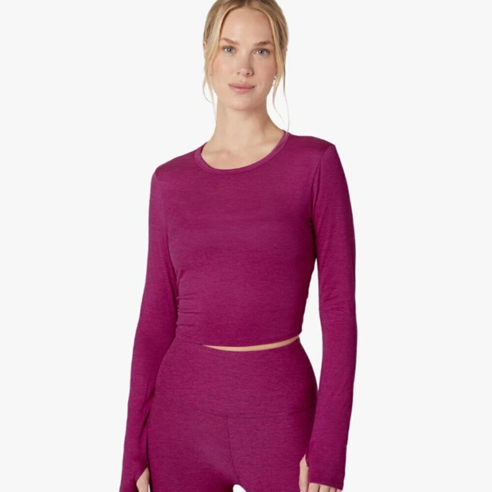 NWT Beyond Yoga Featherweight Sunrise Cropped Pullover Magenta Heather Size XL